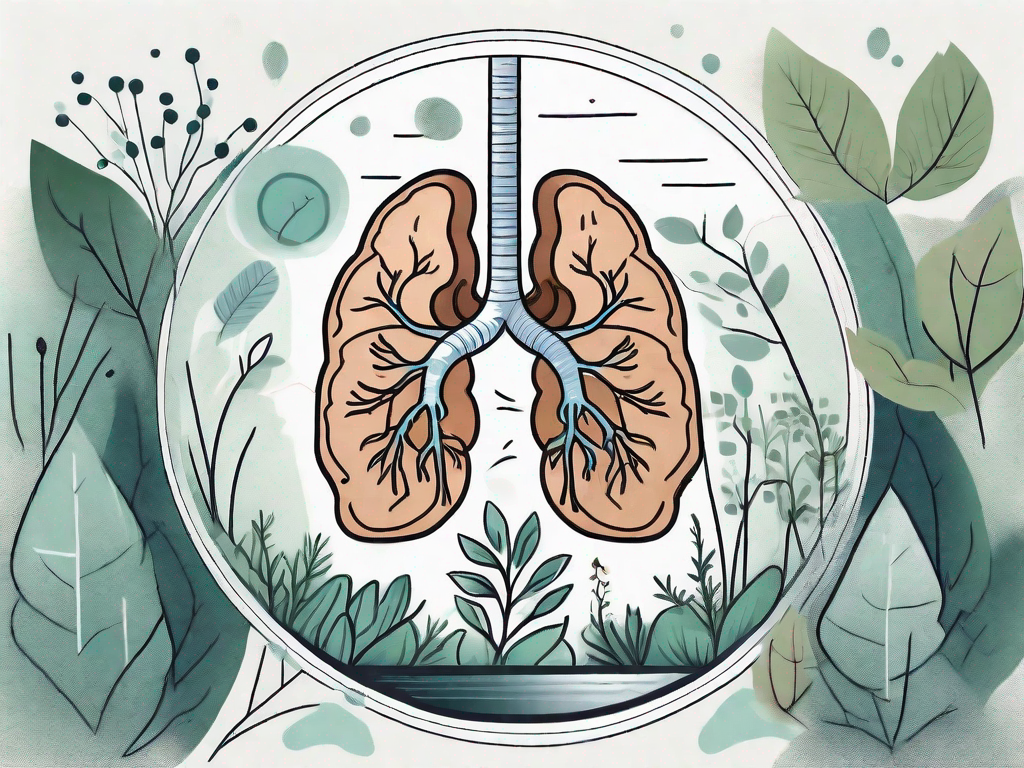 A kidney surrounded by natural elements like herbs and water