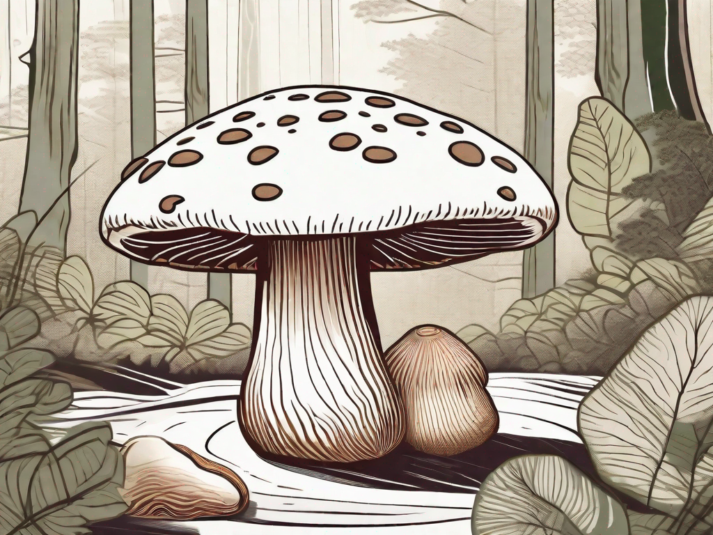 A shiitake mushroom in a lush asian forest setting