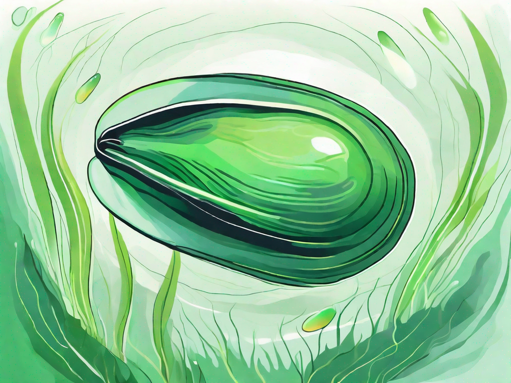 A vibrant green-lipped mussel in a natural aquatic setting
