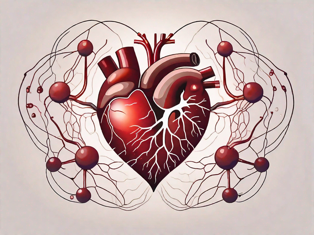 A heart and blood vessels surrounded by floating molecules of rutin